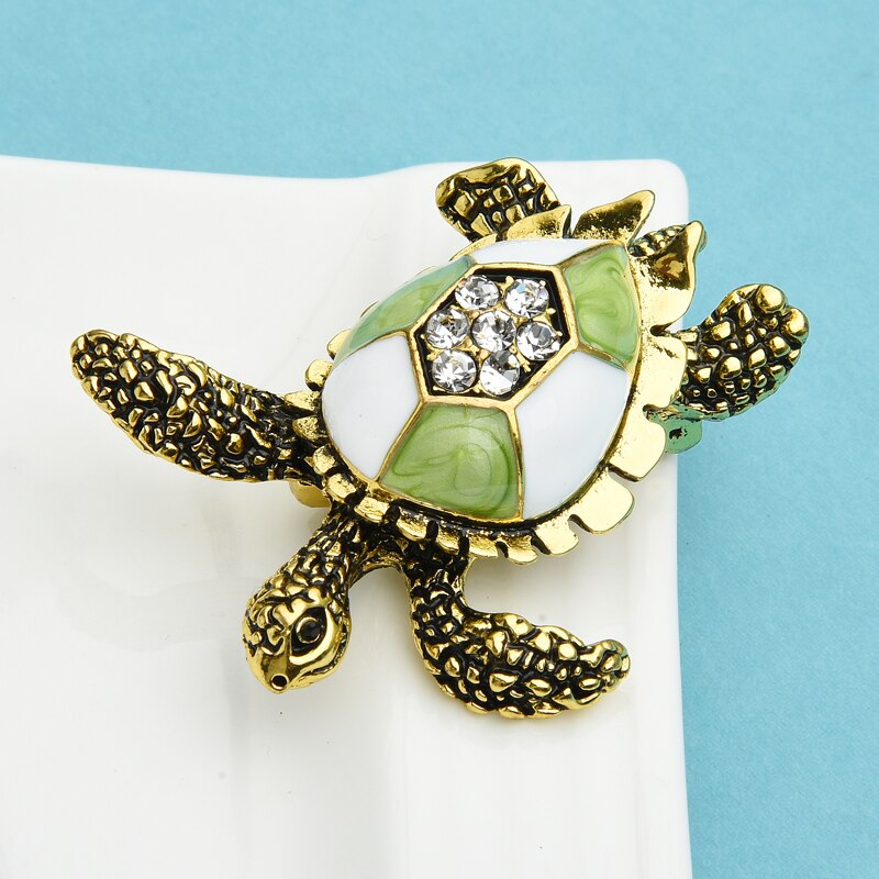 Wuli & Baby Vintage Groen Emaille Schildpad Broche Voor Vrouwen Mannen Kerstmis Nieuwjaar Mode-sieraden Pins