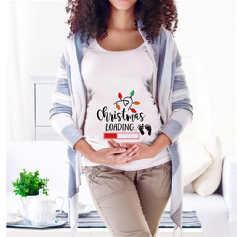 Telotuny Santa Baby Christmas Snowman Pregnant Maternity T Shirts Women Casual Pregnancy Tee Clothes for Pregnant Women