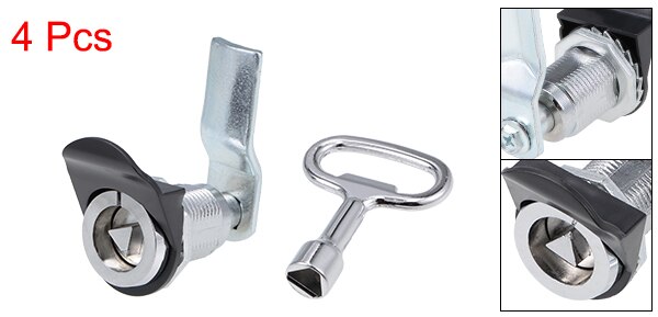 uxcell 1/2/4pcs Triangle Cam Lock 22mm Cylinder Dia. 49mm Long Cam Keyed Alike Silver Tone/Black Zinc Alloy Chrome Plated: Silver 4 Pack