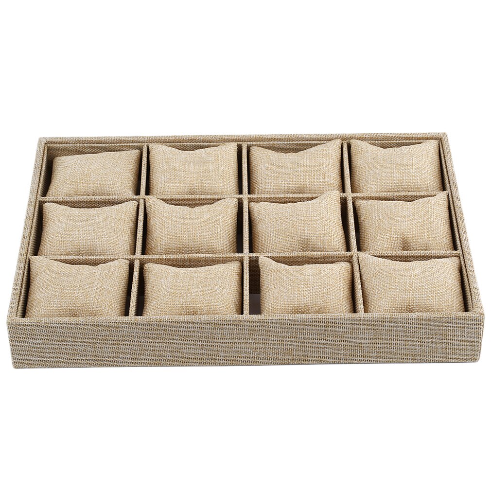 12-vaks Opbergdoos Voor Armbanden En Horloges – Lade-organizer Met Fluwelen Kussens, Grijs, 35x24x5 Cm – Ideaal Voor Sieraden En Accessoires
