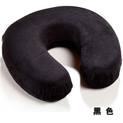 Zachte U Vormige Trage Rebound Memory Foam Reizen Nek Kussen Voor Office Vlucht Reizen Katoen Kussens Head Rest Kussen: Black