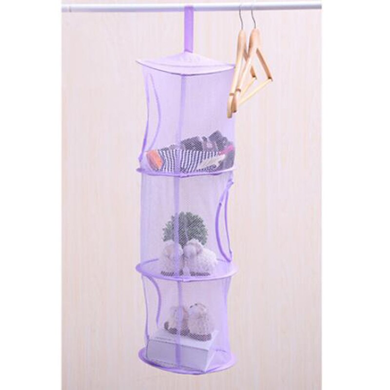 3 Shelf Hanging Storage Net Organizer Bag Bedroom Door Wall Closet Organizers: purple