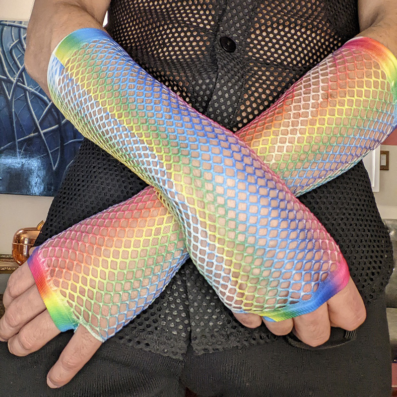 1 paar Regenbogen Farbe Damen sexy Gittergewebe Netz Fischnetz Handschuhe Frauen Aushöhlen Löcher Finger Handschuhe Dame Disko tanzen Kostüm handschuh