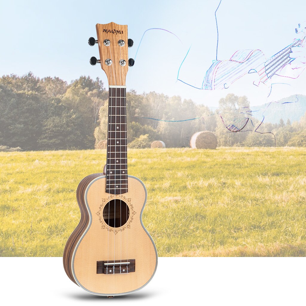 Soprano Ukulele 21 Inch Spruce Top Solid Wood Travel Ukulele Soprano with Strings