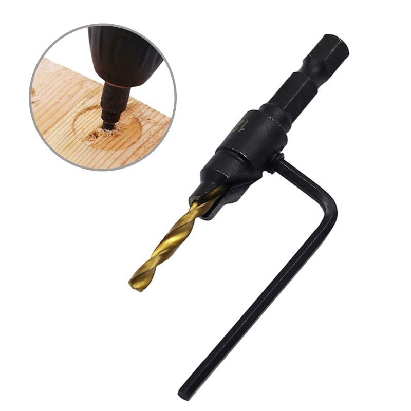 Countersink Drill Bit Set Hex Shank Drilling Screw Holes Woodworking Tool 19QB
