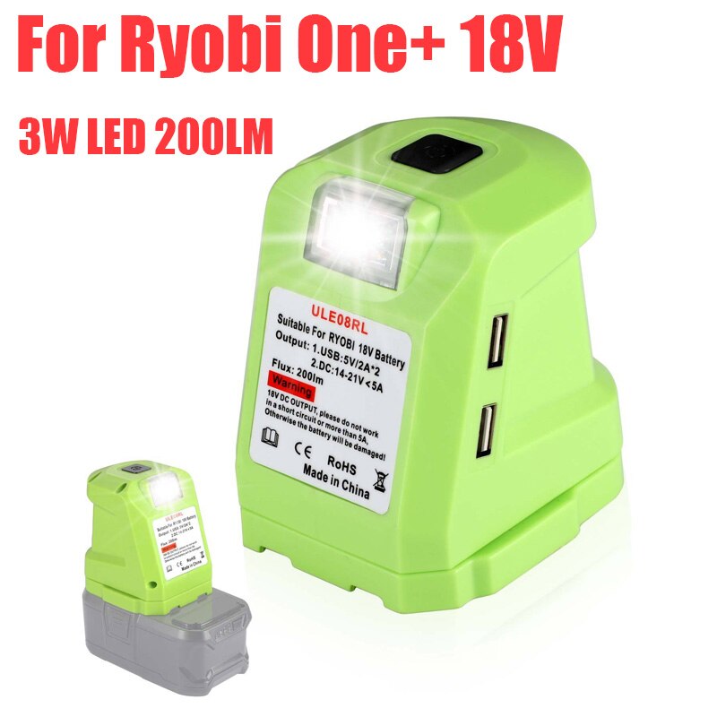 DC14.4-18V/5A DIY Battery Adapter For Ryobi One+ 18V Li-ion Battery P743 PSK005 PBP2003 P107 Dual USB LED Light Power Tools Part
