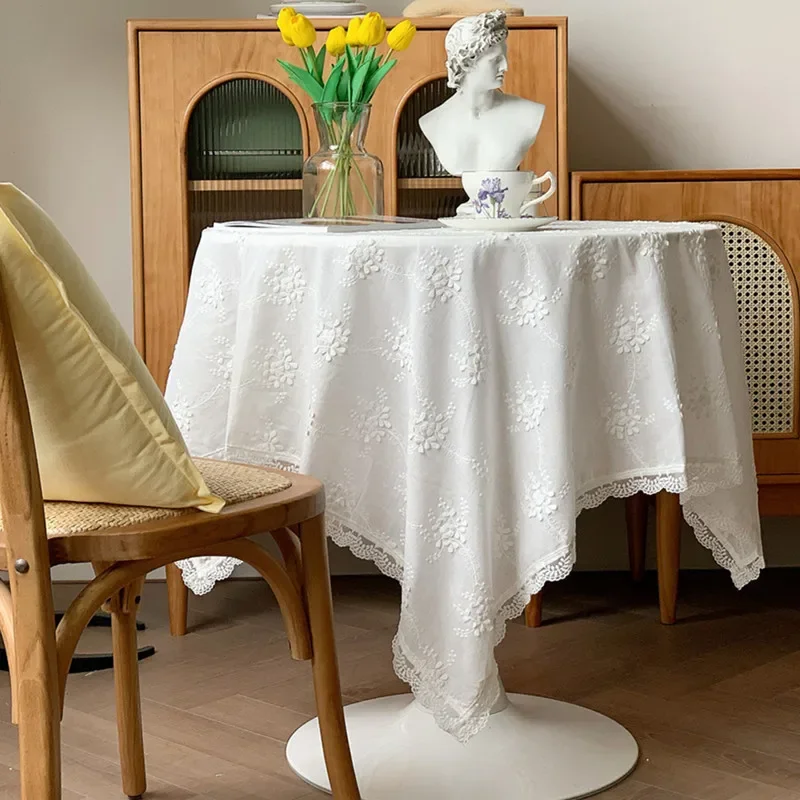 Franse Stijl Romantisch Tafelkleed, Wit Tafelkleed, Huwelijksdecoratie, Tafelkleed, Eettafel Set, Decoratieve Esthetiek: 90*145 cm