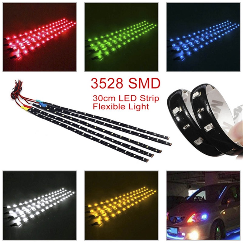 2 STUKS LED strip SMD3528 Waterdichte Flexibele 30CM Rood Groen Blauw Wit Warm wit Super heldere auto Styling decor stickers lamp