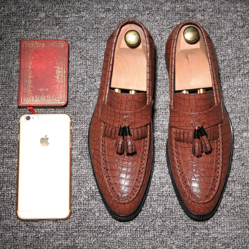 Kwastjes slangenhuid leren herenschoenen italiaans luxe merk kleding herenschoenen feest brogue oxford schoenen voor heren