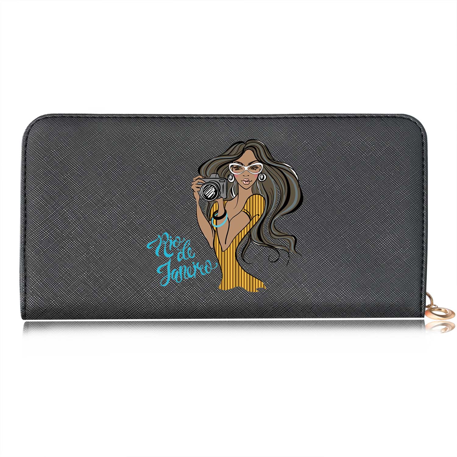 Casual Women Wallets Long Style Cartoon Woman Printing Pattern Female Card Holder Zipper Coin Purses Carteira Feminina: D black