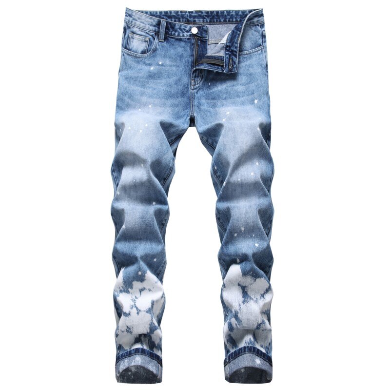 Einfache Männer Denim Jeans Lange vier Saison Gerade lässig Denim Hosen Plus Größe Licht Blau Cowboy Jeans Schnee waschen