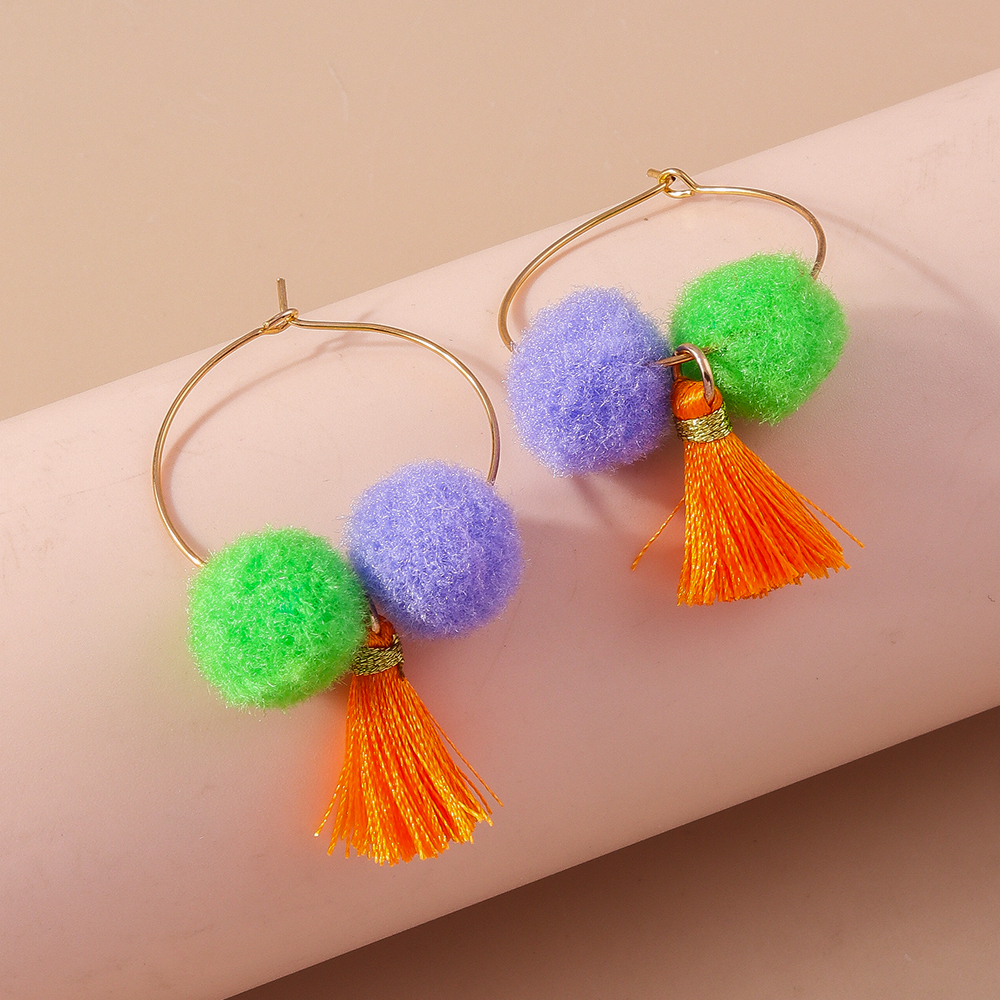 Aihua Faux Fur Ball Earrings for Women Soft Fluffy Pom Pom Decor Dangle Earrings Jewelry Accessories Christmas Party Dress Up: black chrome