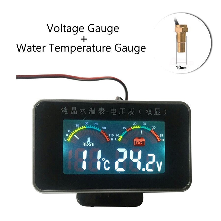 2 In 1 12 v/24 v Lcd-scherm Auto Truck Voltmeter Voltage Gauge Water Temperatuurmeter Met M10 temperatuur sensor schroef Universele