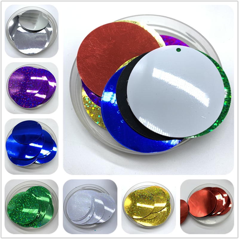 Paillettes plates et amples en PVC, 50mm, avec 1 trou latéral, pour la couture, accessoires artisanaux de mariage, bricolage, pendentif