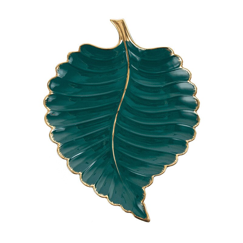 Luxus Keramik Teller Ablage mit Gold Rand Grün Blatt Gold Feder Schmuck machen-hoch Pinsel Lagerung Dekorative Sushi Platte