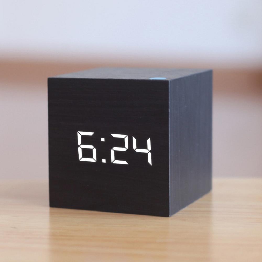 Led Houten Wekker Horloge Tafel Voice Control Digitale Hout Despertador Elektronische Desktop Usb/Aaa Aangedreven Klokken Tafel Decor