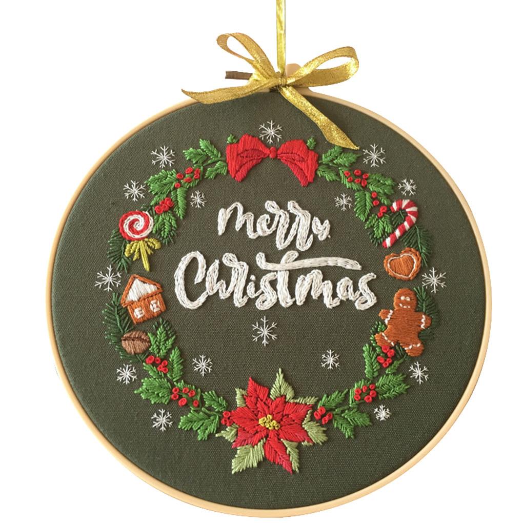 Christmas Embroidery Stitch Starter Kit DIY Handmade Xmas Pattern Cloth Embroidery Hoop Beginner Embroidery Round Cross Stitch: 03