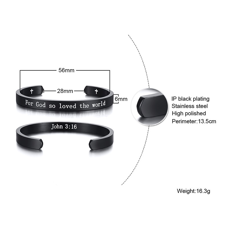 Jean 3:16 verset de la Bible Bracelet chrétiens pour hommes femmes étude de la Bible bijoux religieux pour dieu tant aimé le monde 56MM