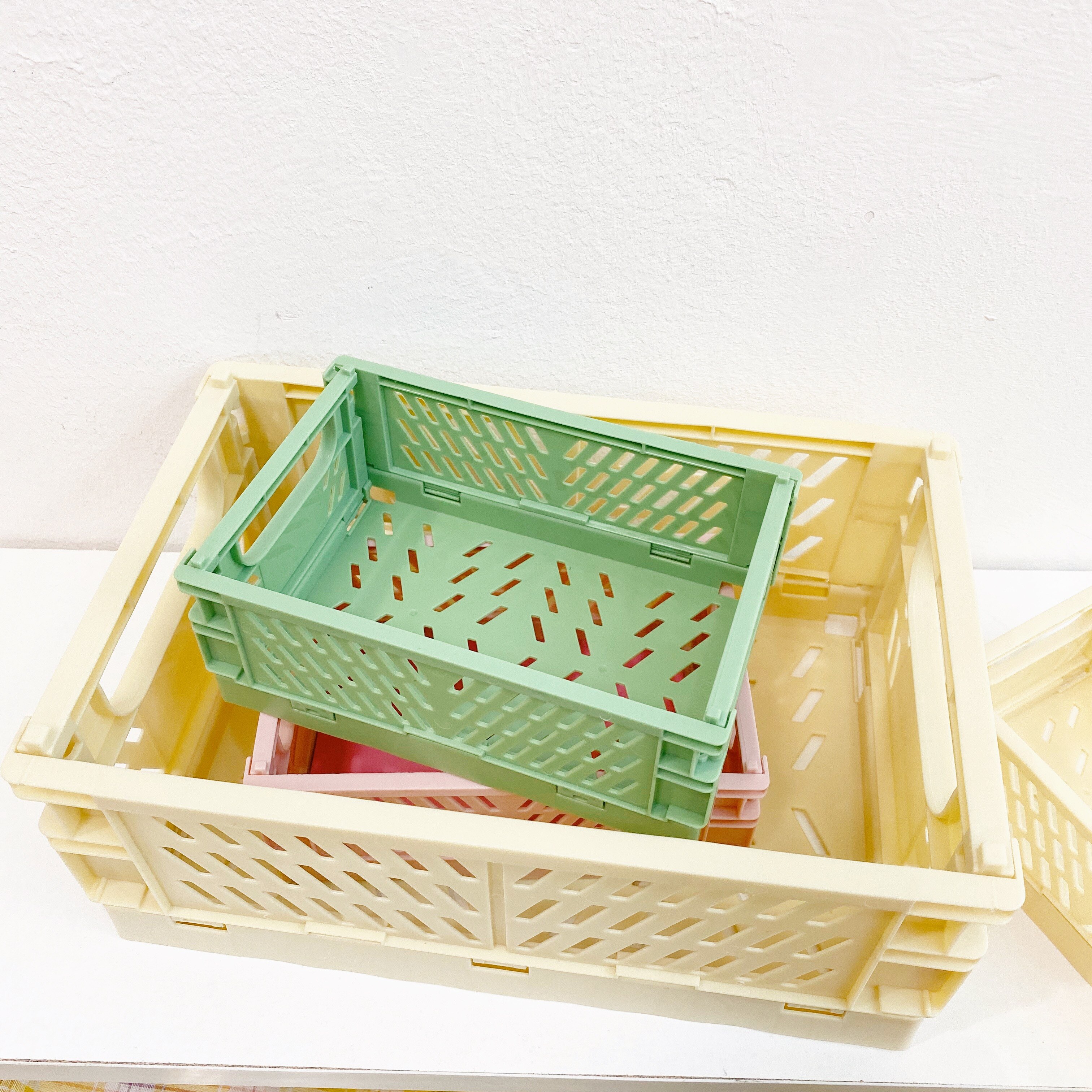 Panier de rangement pour stylos, boîte de rangement en plastique pliable Macaron, organisateur de papeterie de bureau pour étudiants, panier de rangement de maquillage, porte-stylo