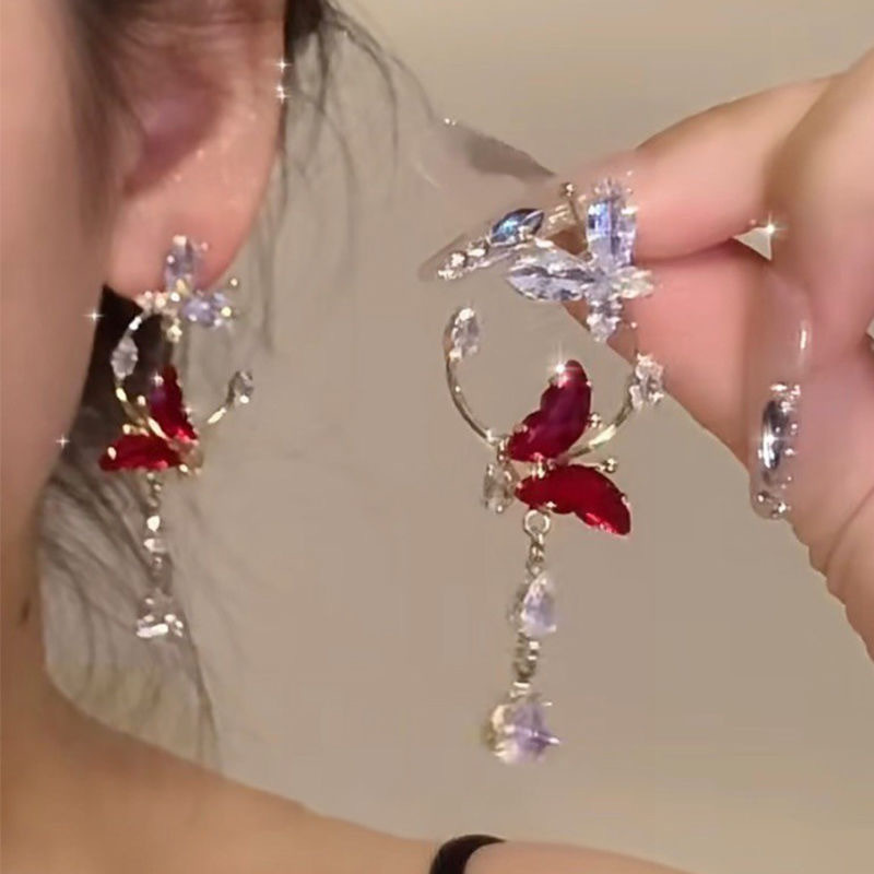 Korean Pink Pendant Earrings Princess Full Rhinestone Bow Love Heart Earrings Women's Wedding Aesthetic Jewelry: Dark Gold