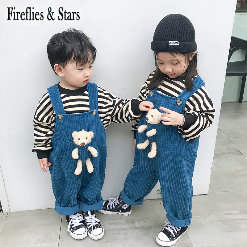 Frühling Herbst Mädchen Insgesamt Baby Ein Stück Kinder Overalls Kinder Kleidung Neue Tasche Puppe Bär Striped Patch 1 Zu 7 jahre