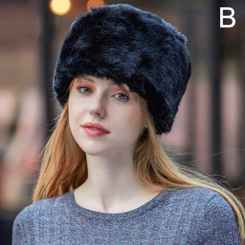 Moda Rrabbit Faux futro kozak styl rosyjski kobiety zimowe miękkie czapki narciarskie ciepłe okrągłe płaskie czapki kobiece nakrycia głowy: 02