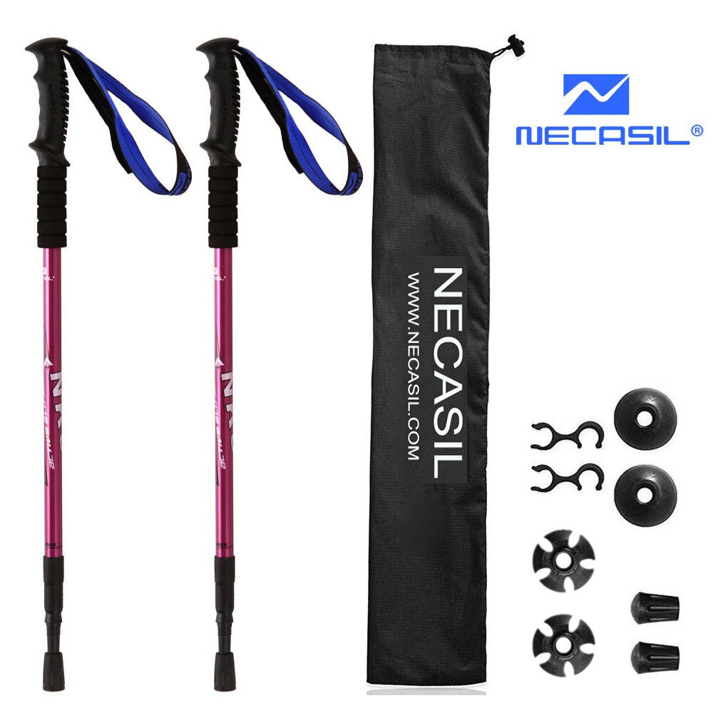 Bastón ajustable antigolpes, bastón de aluminio fuerte y ligero para senderismo, muletas para caminar o Trekking, 1 par: Morado