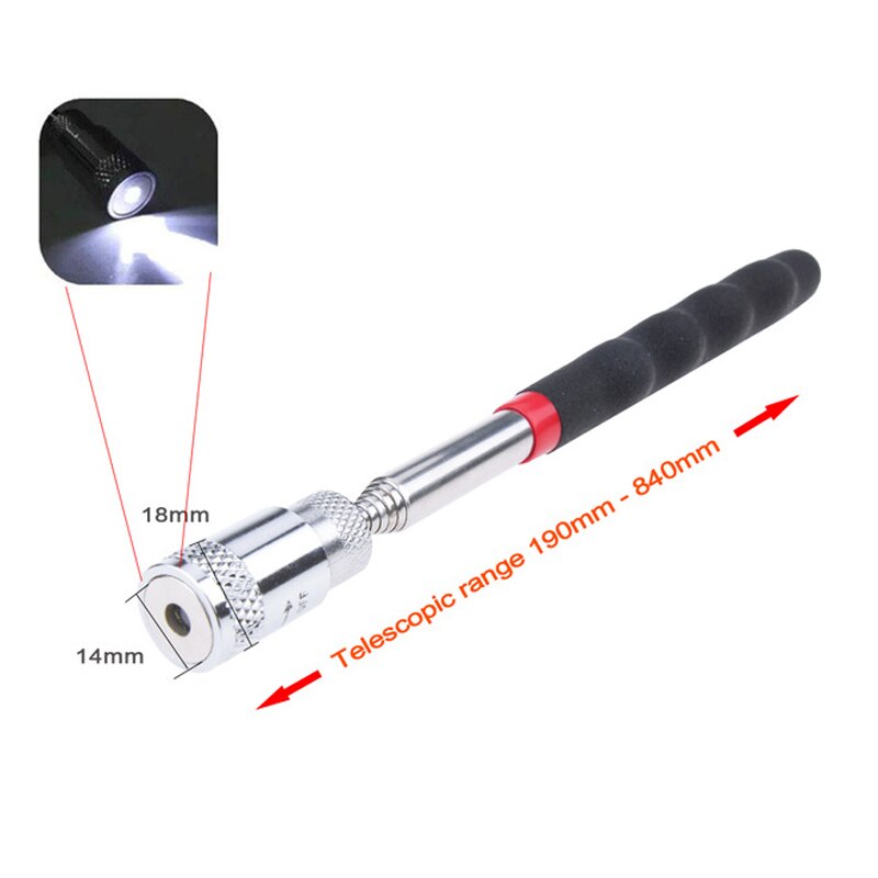 Mini Portable Telescopic Magnetic Magnet Pen Handy Tool Capacity For Picking Up Nut Bolt Extendable Pickup Rod Stick Hand Tools: With Lights