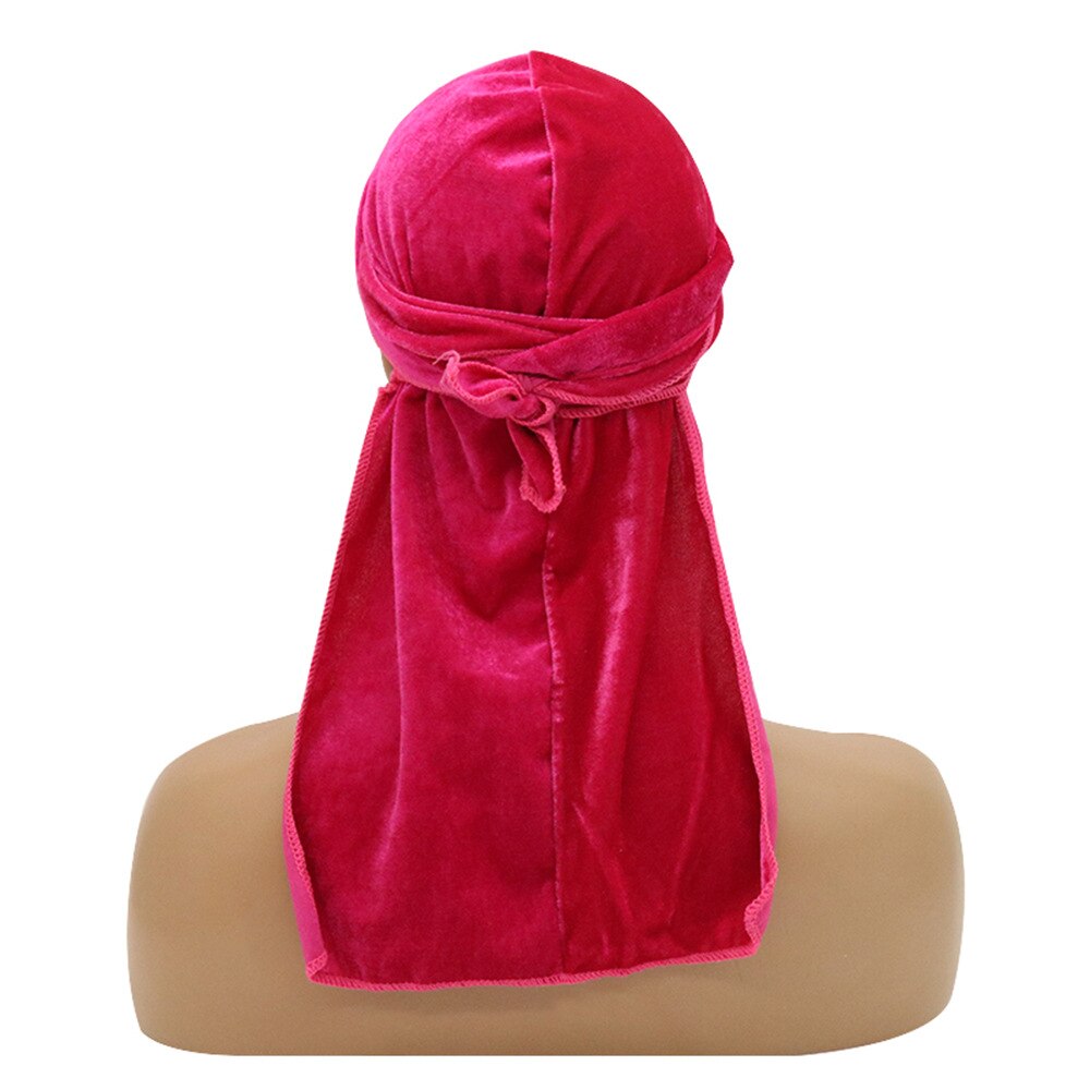 Durag en velours pour hommes et femmes, chapeaux Bandana, solide, enveloppe de tête, extensible, longue queue, chapeaux de Pirate Jordan, Turban Du chiffon: hot pink