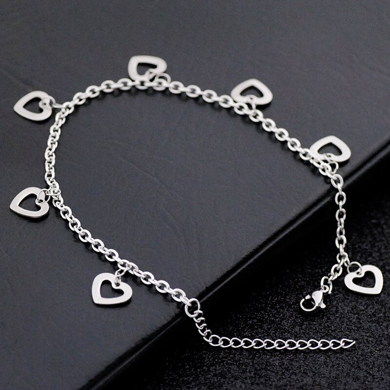 Tobillera bohemia de corazón de acero inoxidable para mujer, pulsera de tobillo de Color oro rosa, cadena de pierna, tobilleras ECG para tobillo, joyería para pie de playa: 8