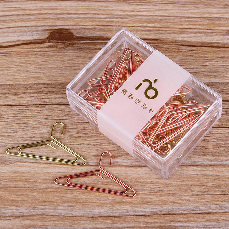 Clothes Hanger Shape Paperclip Rose Gold Stationery Cute Paper Clips Decorative Metal Clip Paper Office Supplies Teacher: Red
