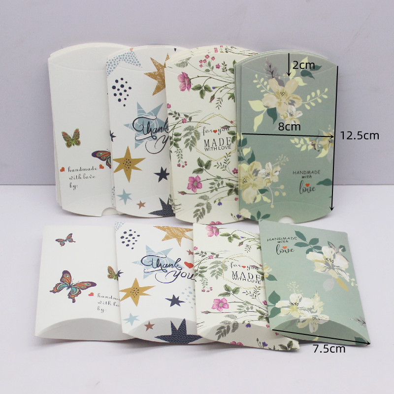 10 bolsas de nuevas de 12,5x8x2cm, cajas de almohada, embalaje de papel a juego para fiestas, bolsas de joyería