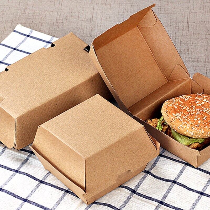 Kraft Hamburger Box Food Grade Disposable Fast Food Fried Chicken Beefsteak Wrapping Boxes Take-out Food Packing Box Doggy Bag