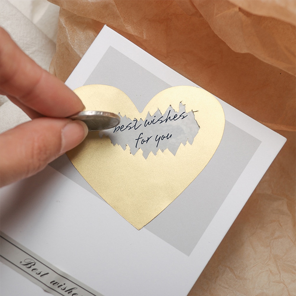 Corazón rasca pegatinas amor corazón rasca etiquetas para tarjeta de felicitación mensaje postal carta para decoraciones de boda