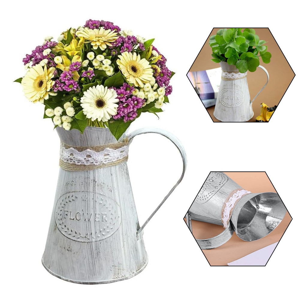 Cubo de hojalata Vintage, florero de hierro, jarrones de Metal Retro Para el hogar, oficina, , Festival, decoración de estilo campestre forjado