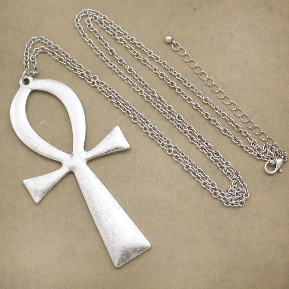 10x5cm Vintage Egyptian Life Big Ankh Cross Pendant Long Chain Necklace Jewelry Men and Women Accessories