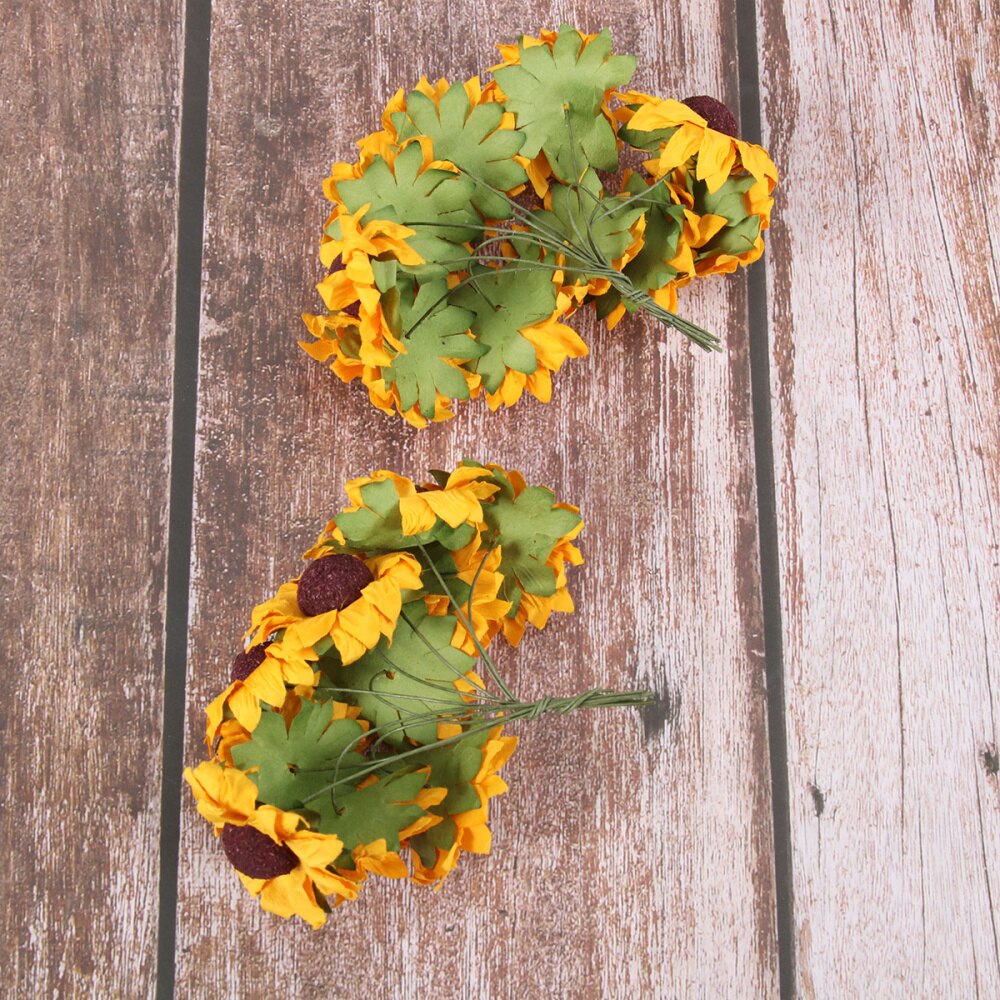 100pcs Chic Mini Artificial Paper Sunflower Wedding Decor Craft DIY (Orange)
