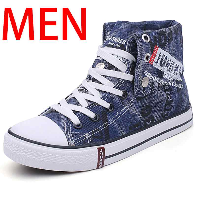 Sneakers heren canvas schoenen casual gevulkaniseerde schoenen heren hoge sneakers zomer veterschoenen ademende sneakers heren: Blauw / 9.5
