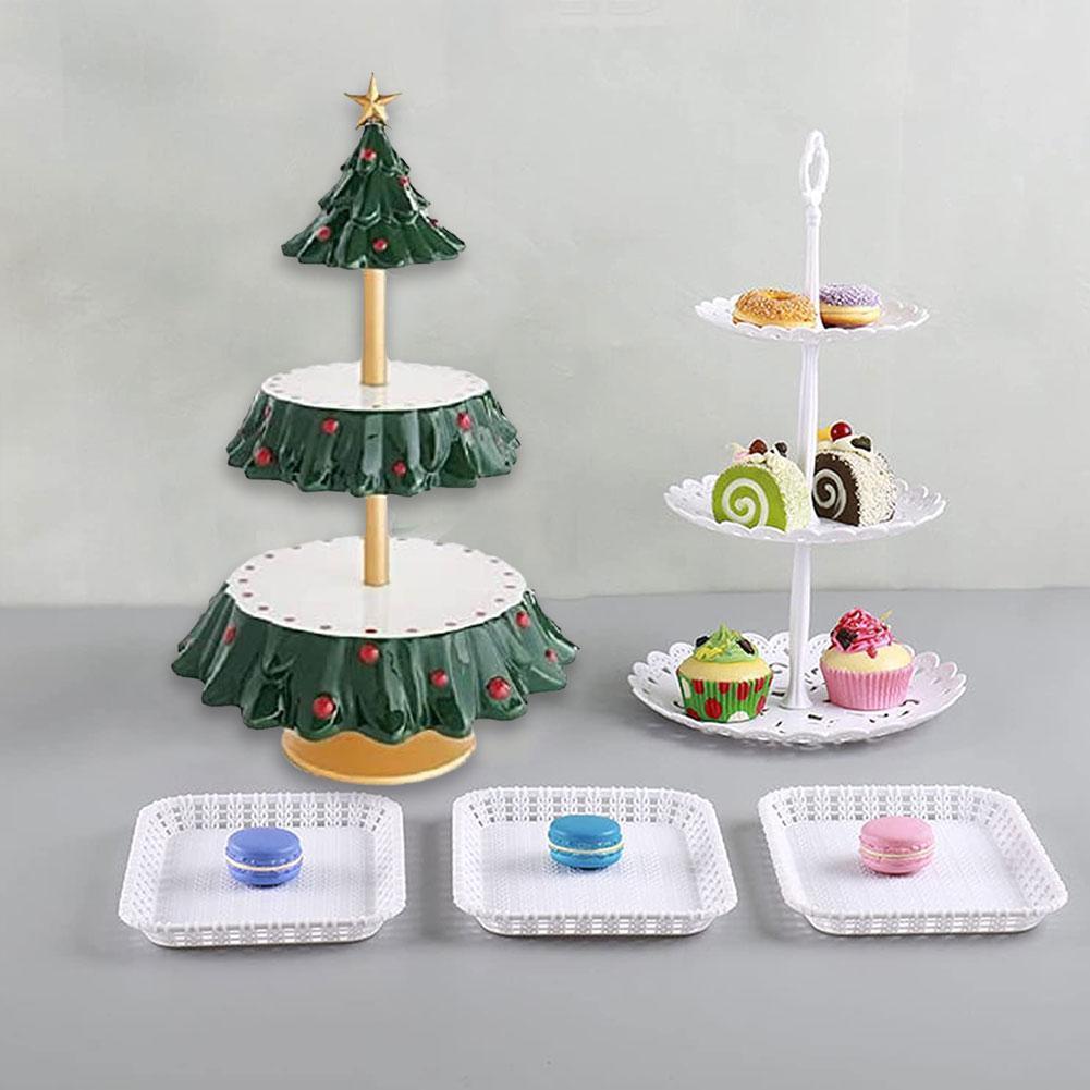 Soporte de árbol de Navidad para aperitivos, mesa de postre, plato de fruta, soporte de pastel de doble capa, plato de dulces para en casa, bandeja de aperitivos, decoración de Navidad