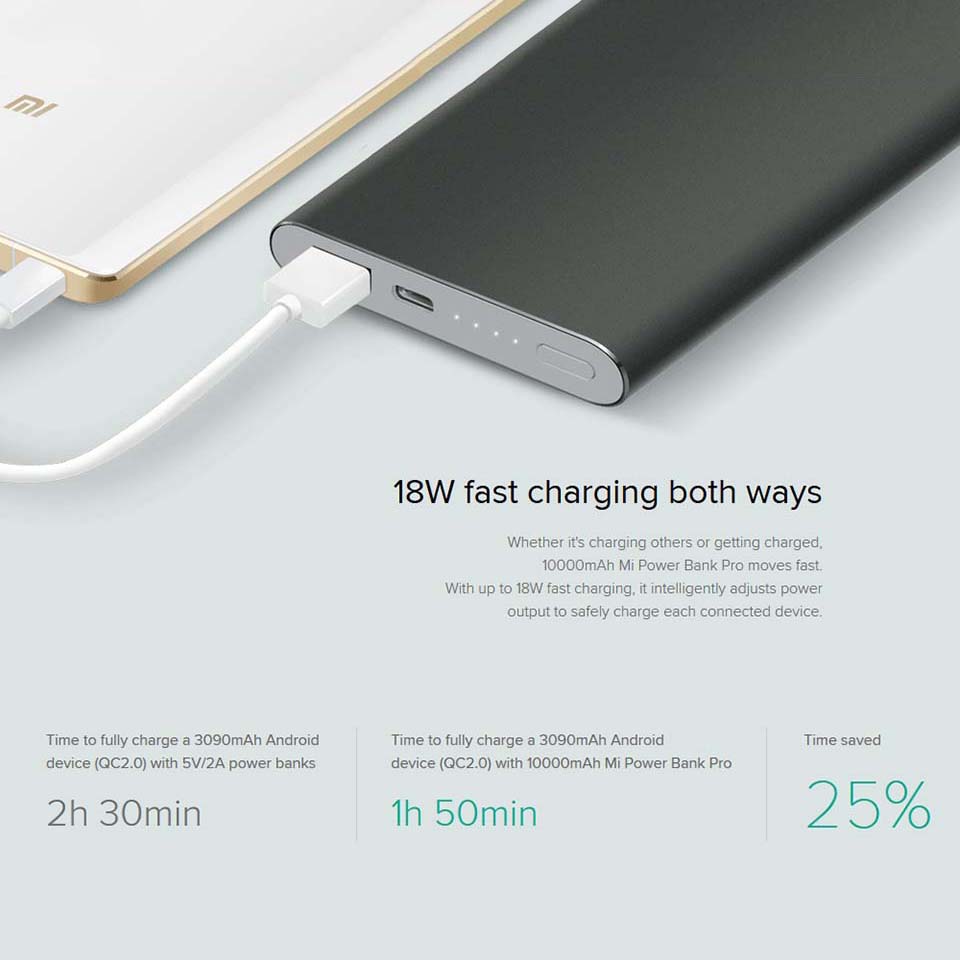 Original mi Xiaomi Power Bank 10000mAh Pro Type-C External Battery portable charging 10000mAh Two-way Quick Charge 18W Powerbank