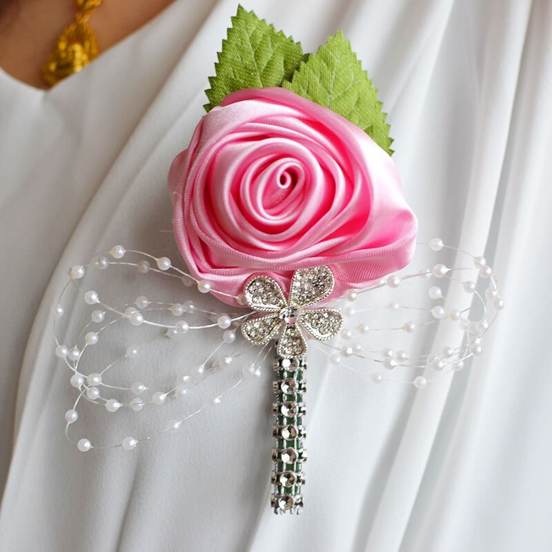 Kyunovia bröllop bal corsage konstgjord blomma brosch bröllop boutonniere brudgum brudtärna groomsmen blommor boutonniere  fe21: Rosa