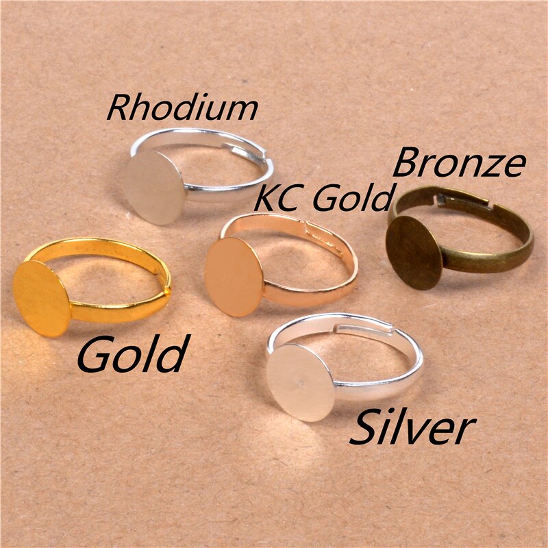 40 pcs Goud/Zilver/Brons Verstelbare Lege Ring Basis Pad Dia 10mm Glas Cabochons Cameo Instellingen Lade diy Sieraden Maken Ring