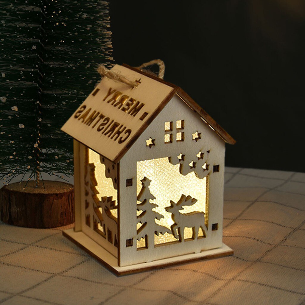 Christmas Luminous Cabin Christmas Wooden House Glittery LED Light Home Decoration Night Lamp Pendant Led Candles Prop Led: C