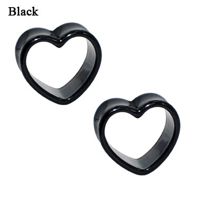 Paar Acryl Ear Plug Liefde Hart Tunnels Piercing Wit & Zwart & Bruin Flesh Tunnel Plug Body Piercing Brancard Expander oor Gauge: 8mm / Black