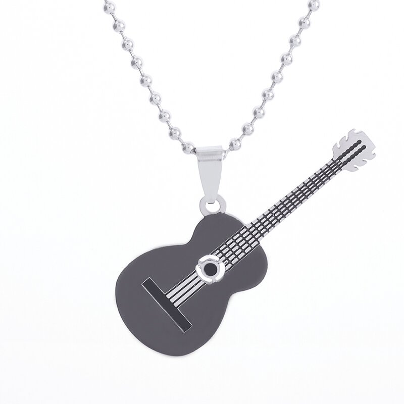 Collar con colgante de guitarra musical de acero inoxidable, accesorios de joyería para músico, hombres y mujeres, Punk, Hip Hop, Rock, instrumentos musicales: Color acero