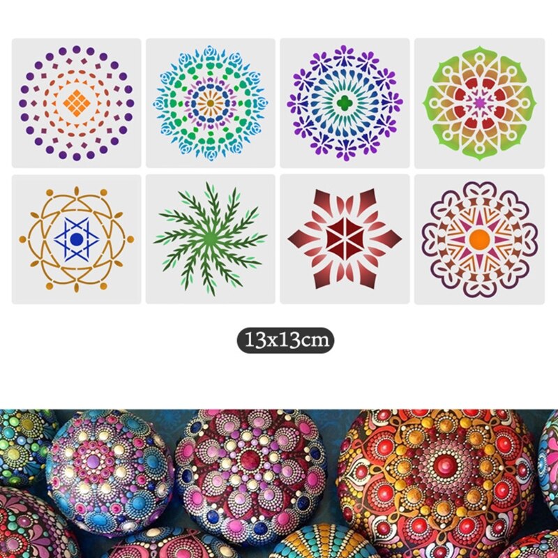 29 pièces Mandala pointage outils ensemble pour peinture pierres de roche pochoir acrylique bâton brosse gemme autocollant Palette Kit