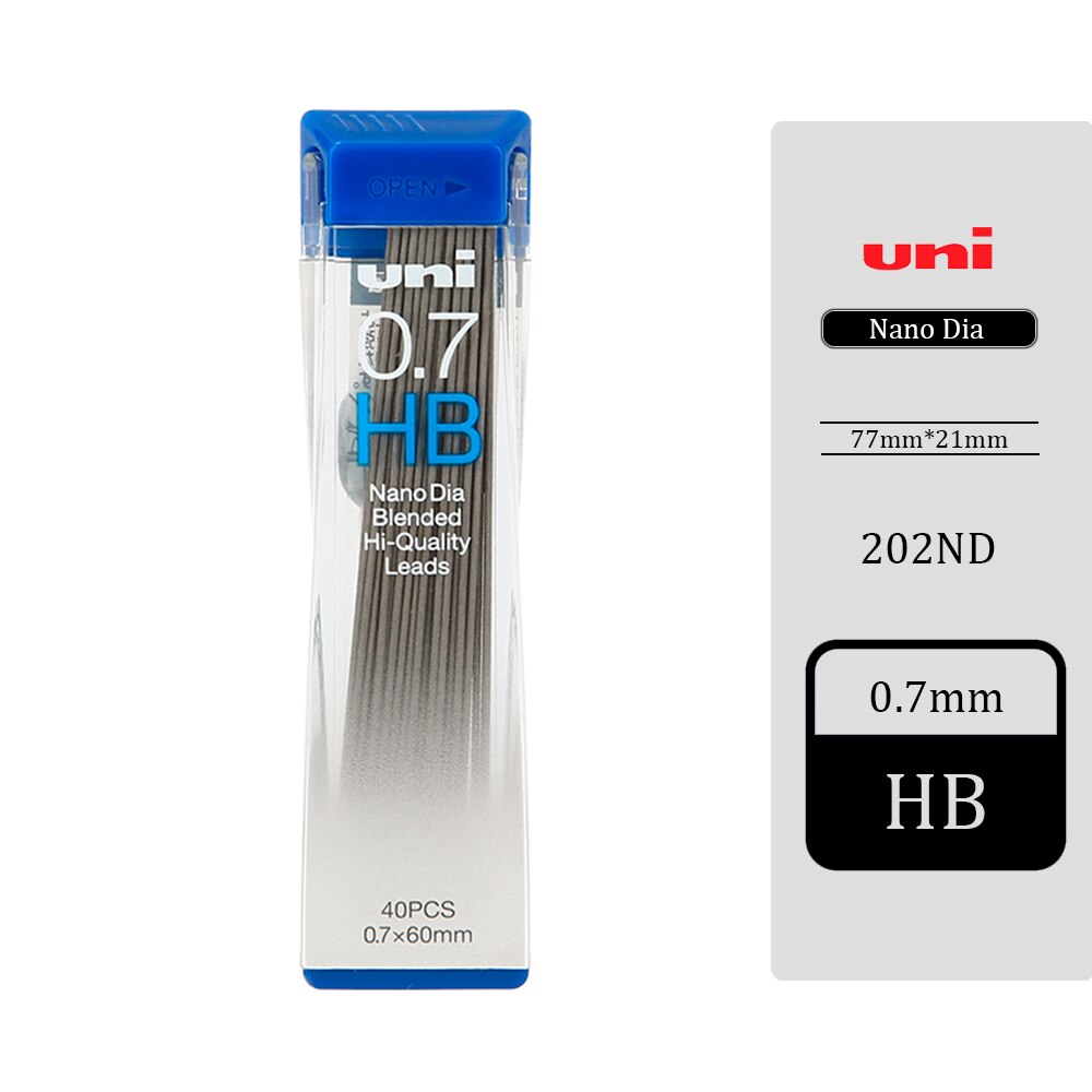 UNI 202ND Automatic Pencil Lead 0.5/0.7/0.3 Refill Nano Diamond Not Easy To Break Pencil Lead Black HB/2B/2H/B for Students: 0.7mm HB