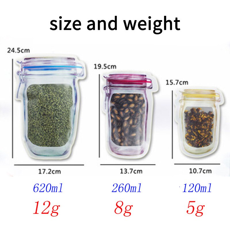 Zelfdichtende Kleine Zip Lock Voedsel Verpakking Zakken Mason Fles Home Storage Organisatie 5Pcs Vacuüm Verse Pvc Voedsel opbergtas