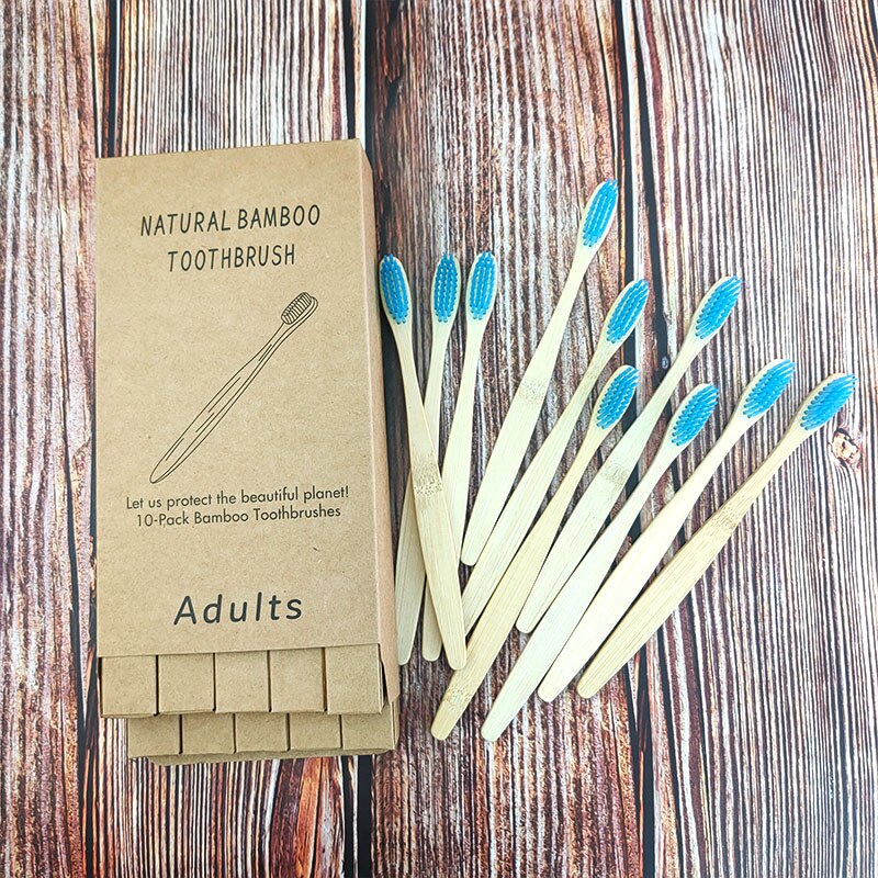 10pcs mixed color bamboo toothbrush Eco Friendly wooden Tooth Brush Soft Tip Charcoal adults oral care with box: 1167-P-1