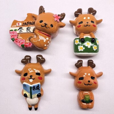 fridge magnet Japan nara souvenir deer animal art crafts resion stereo decoration magnetic sticker paste kids like mini model: 1set 4pcs